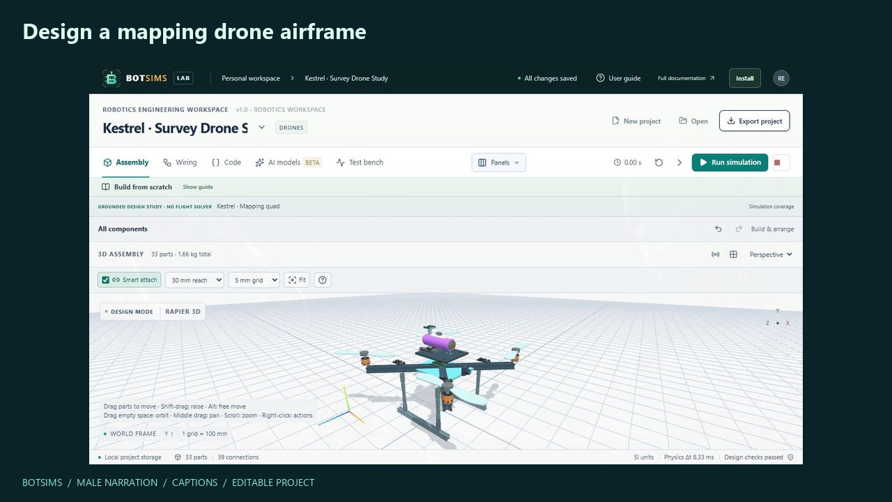 Archive: mapping drone airframe design tour, recorded in the BotSims workbench